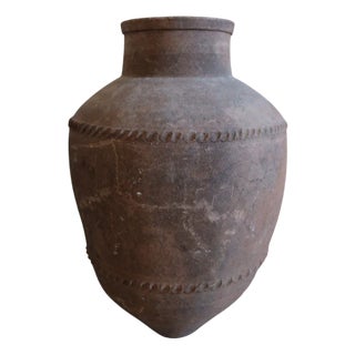 Large Antique Spanish Olive Terracotta Pot For Sale