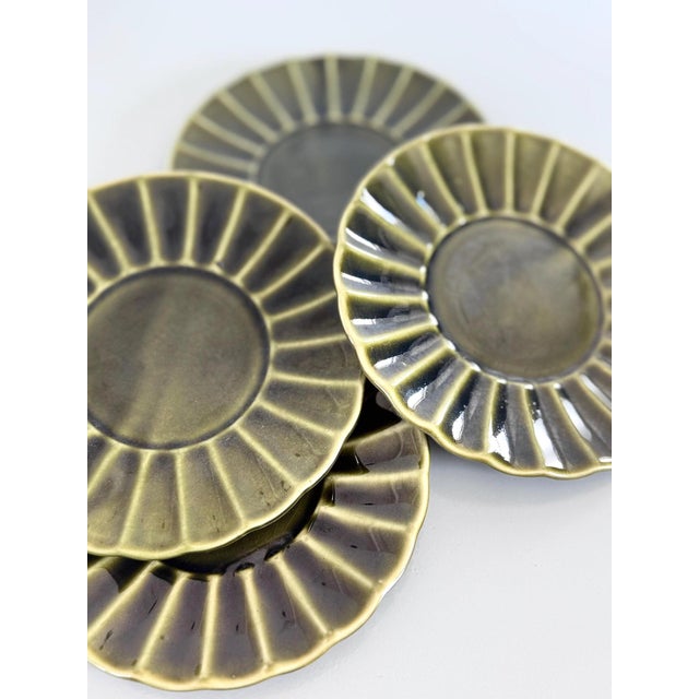 Ceramic Vintage Green Double Handle Soup Bowls and Saucers Set of 4 For Sale - Image 7 of 8