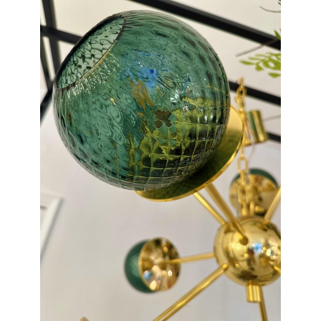 Green Italian Gold Chandelier Sputnik in Murano Glass Style Green "Balloton" For Sale - Image 8 of 9