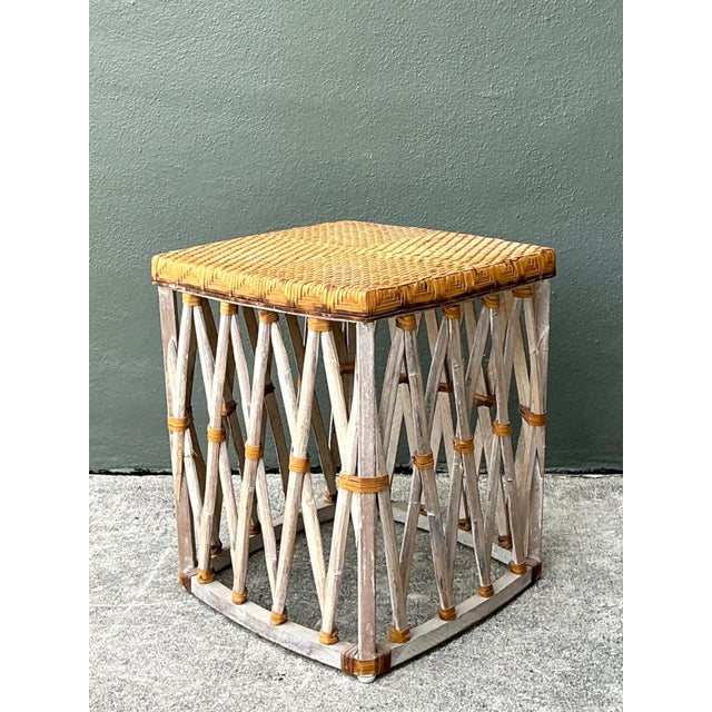 Mid 20th Century Vintage Rattan and Wood Equipale Stool For Sale - Image 5 of 12