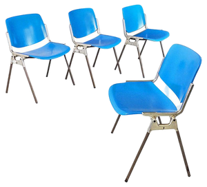 Italian DSC Chairs in Beech and Metal attributed to Giancarlo Piretti for Castelli / Anonima Castelli, 1965, Set of 4