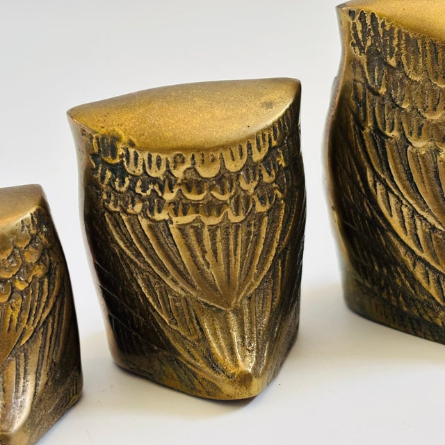 Brass Vintage Brass Owls - Set of 3 - Made in Korea For Sale - Image 8 of 10