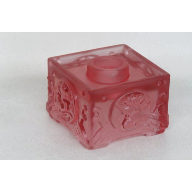 Imperial Shein Cathay Candle Holder Frosted Pink Glass For Sale - Image 4 of 12