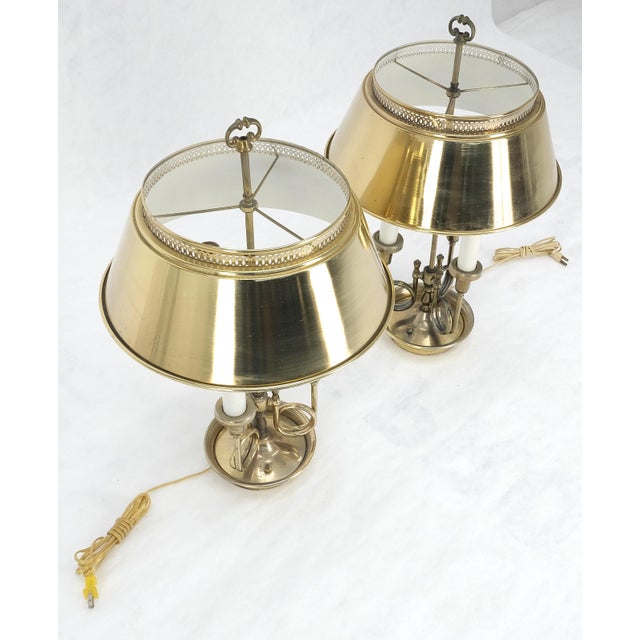 Pair of Unusual Brass Shades Brass Bases Bouillotte Table Lamps MINT! For Sale - Image 15 of 15