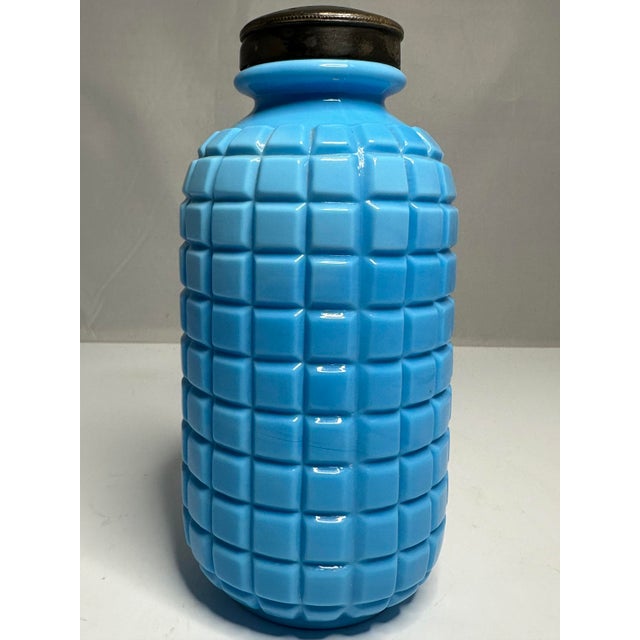 American Antique Atterbury Opaque Blue Waffle Pattern Sugar Shaker, c. 1880 For Sale - Image 3 of 10