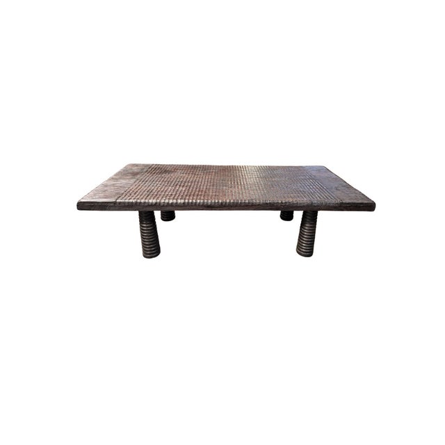 Sculptural Suar Wood Coffee Table With Espresso Burnt Finish, Carved Detail For Sale - Image 4 of 8
