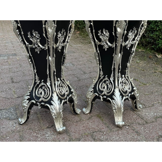 1980 Italian Baroque Black Silver Pedestals 2 PCS For Sale - Image 4 of 18