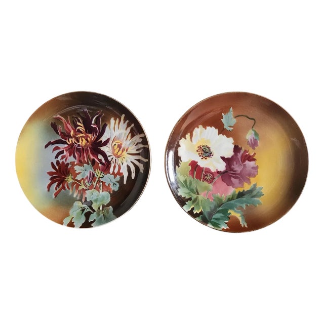 Vintage French Floral Terre de Fer Decorative Plates from Boulenger & Choisy Le Roi, 1900s, Set of 2 For Sale