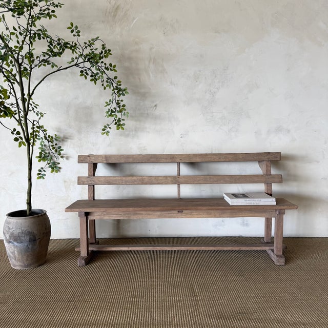 Vintage Elm Wood School House Bench For Sale - Image 11 of 11