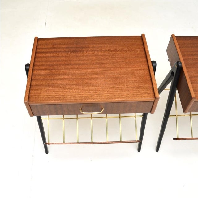 Black Swedish Teak Bedside Tables, 1960s, Set of 2 For Sale - Image 8 of 12