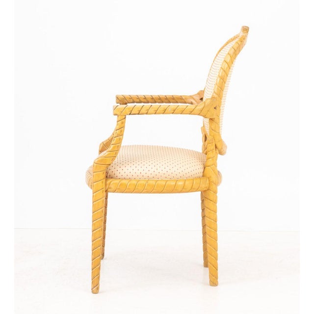 Tan Hollywood Regency Style Rope Twist Motif Arm Chair For Sale - Image 8 of 9