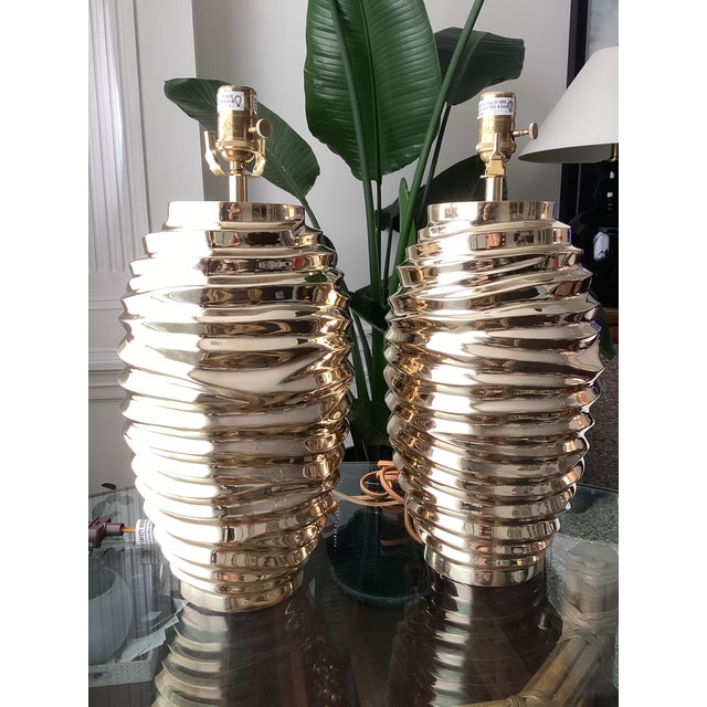 Vaughan "Bologna" Unlaquered Brass Table Lamps restored - a Pair For Sale - Image 9 of 9