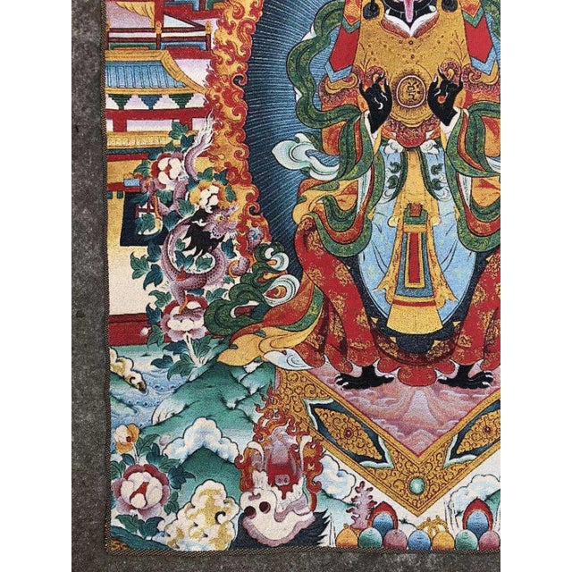 Xizang Embroidery and Brocade Thangka Buddha Painting - Wrathful Deity Protector Wall Art - Hand Painted Buddhist Sacred Scroll - Mid 20th Century For Sale - Image 4 of 6