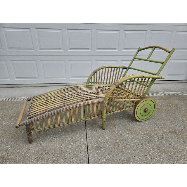 Wood Antique Weathered Green Chaise Lounge For Sale - Image 7 of 13