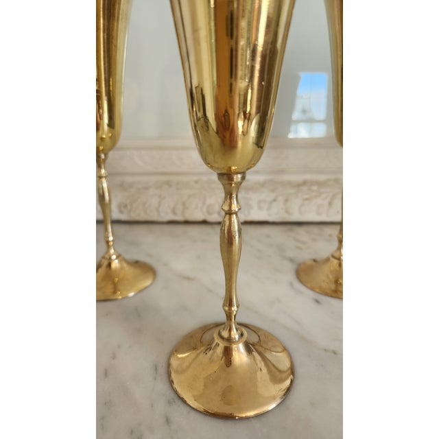 1970s Vintage Indian Brass-Plated Tall Goblets, Set of 3 For Sale - Image 5 of 15
