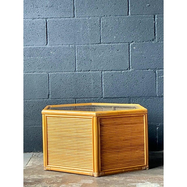 Vintage Boho Faceted Rattan Table For Sale - Image 10 of 11