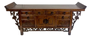 Antique Chinese Elmwood Altar Coffer with Foliage-Carved Spandrels
