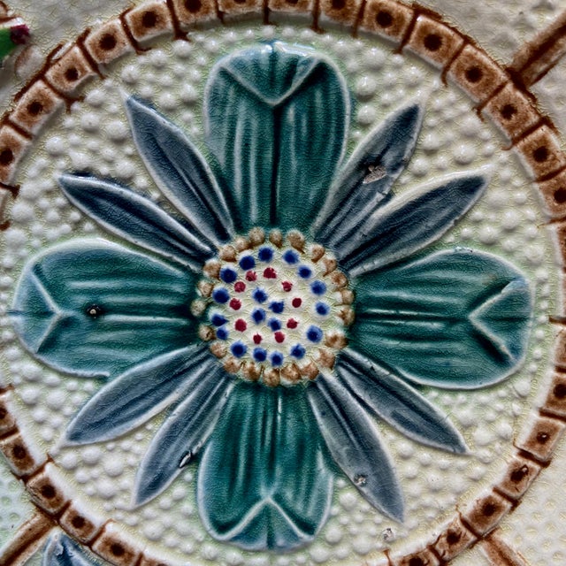 Majolica Flowers and Butterfly Plates from Wasmuel, 1890s, Set of 2 For Sale - Image 9 of 10