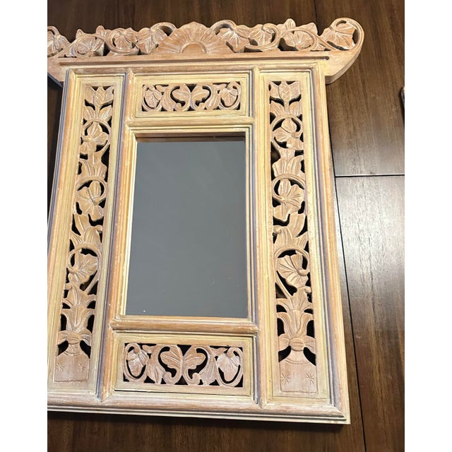Vintage Hand-Carved Balinese Window Accent Wall Mirror For Sale - Image 11 of 11