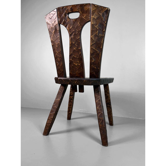 Wood Japanese Wooden Chair with Kamakura-Bori Carving, 1950 For Sale - Image 7 of 9