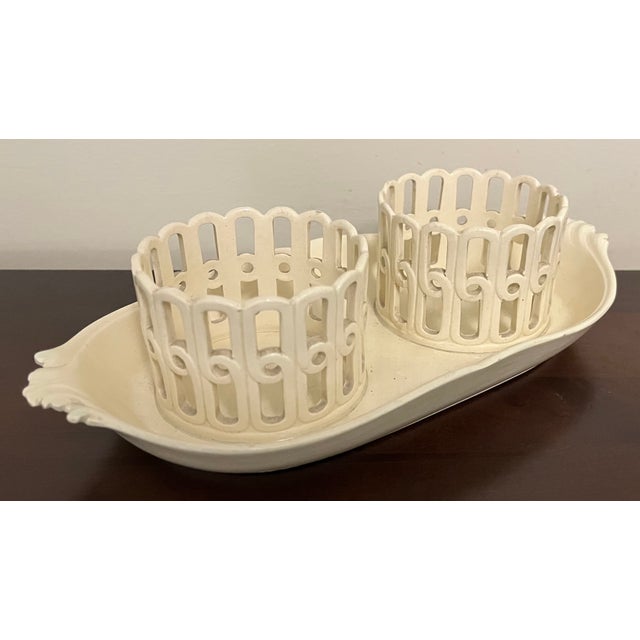 Ceramic Antique 18th Century French Creamware Cruet Bottle Stand For Sale - Image 7 of 13