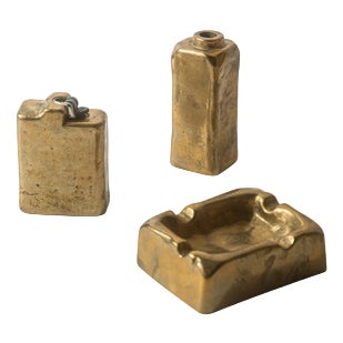 Vintage Brutalist Bronze Desk Set, 1960s, Set of 3 For Sale