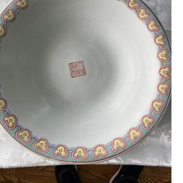 Early 20th Century Pair Large 13" Chinese Famille Jaune Phoenix Porcelain Planters & Trays-Heavy For Sale - Image 4 of 15