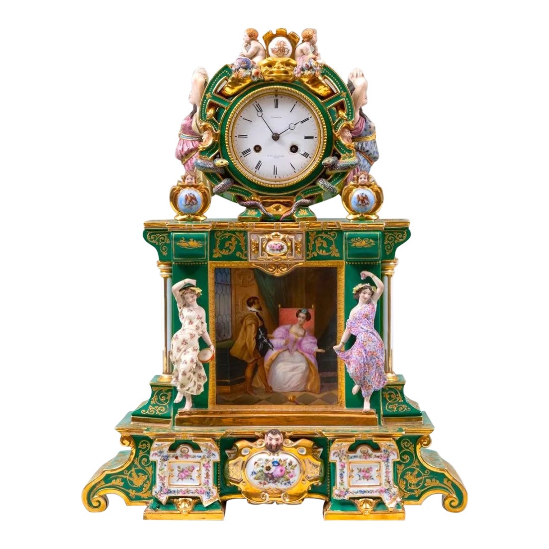 Early 19th Century French Paris Porcelain Green-Ground & Gilt Figural ...