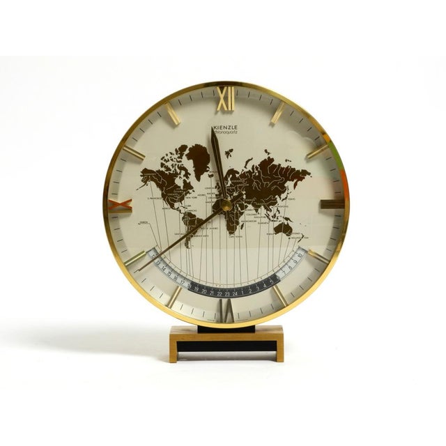 Large Heavy Battery-Operated Brass World Clock by Heinrich Johannes Möller for Kienzle, 1978 For Sale - Image 13 of 13