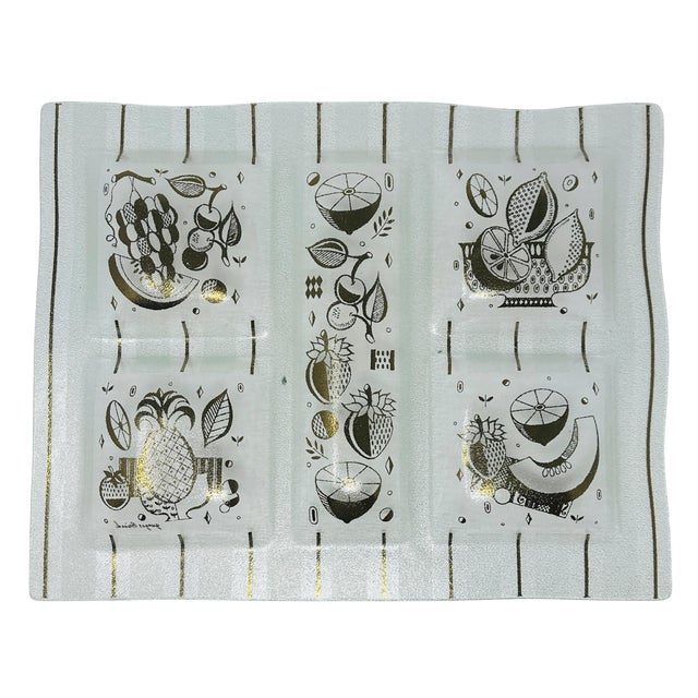 Oversized Signed Georges Briard "Ambrosia" 22k Gold & Glass 5-Section Serving Tray For Sale - Image 11 of 11