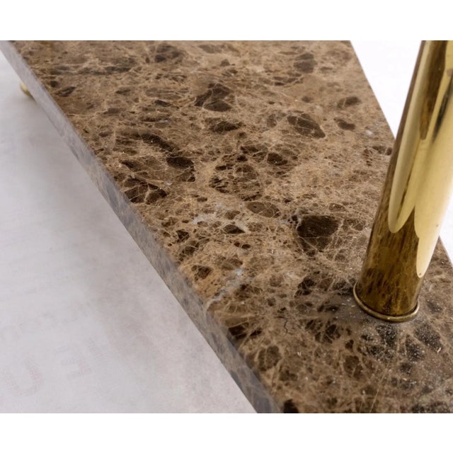 Pair Polished Brass Marble Trapezoid Two Tier Side End Tables Night Stands For Sale - Image 11 of 13