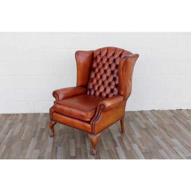 1960s Vintage Chesterfield Tufted Leather Wingback Chair | English Library Style, 1960s For Sale - Image 5 of 18