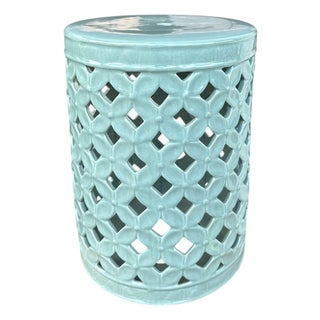 Cherise Celadon Glaze Flower-of-Life Pierced Garden Stool For Sale