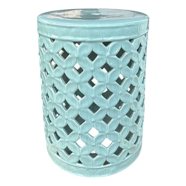 Cherise Celadon Glaze Flower-of-Life Pierced Garden Stool For Sale