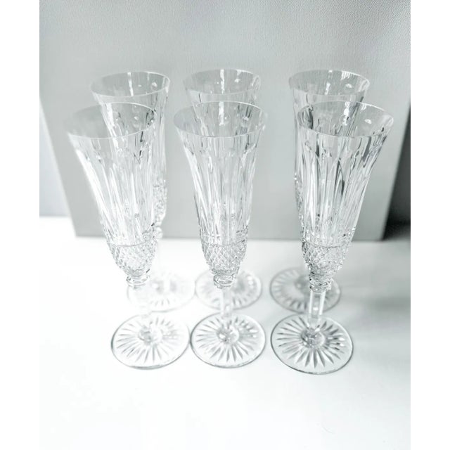 Mid-Century Modern Vintage Saint Louis ‘Tommy’ Crystal Champagne Flutes: Diamond Cut, Set of 6 For Sale - Image 3 of 4