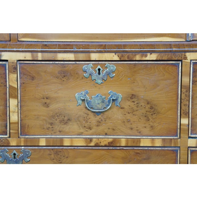 Early 20th Century Antique English George II Style Oyster Burl Yew Cabinet on Chest Linen Press 80" For Sale - Image 5 of 18