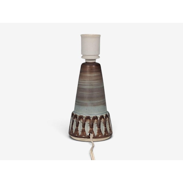 1960s Danish Modern, Table Lamp, Blue and Brown Glazed Stoneware For Sale - Image 9 of 10