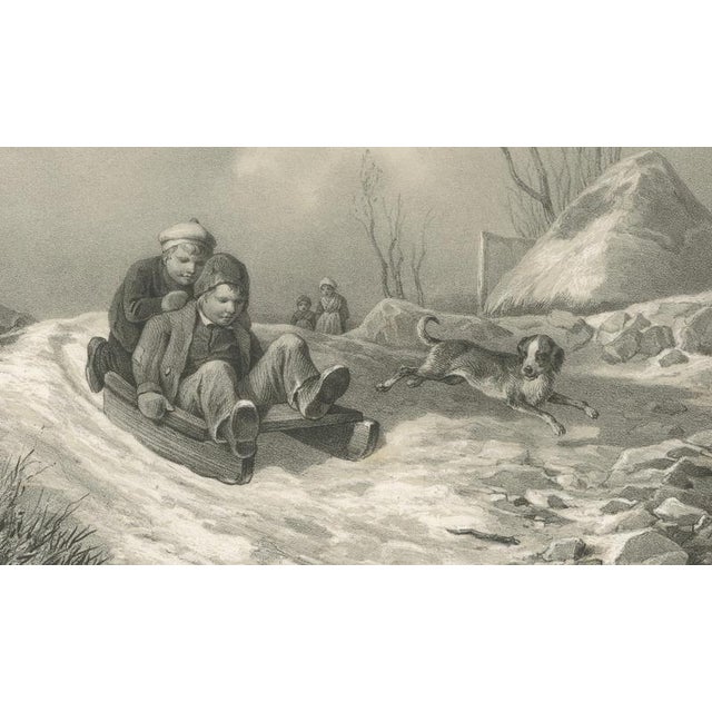 Mid 19th Century Pehr Wickenberg, Swedish Winter, Children Sledding, 1850, Lithograph For Sale - Image 5 of 9
