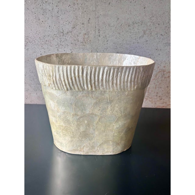 Vintage 1980s Coastal Capiz Shell Wastebasket For Sale In Miami - Image 6 of 7