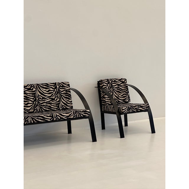 Sofa and Animalier Armchairs with Metal Frames, 1980s, Set of 3 For Sale - Image 11 of 17