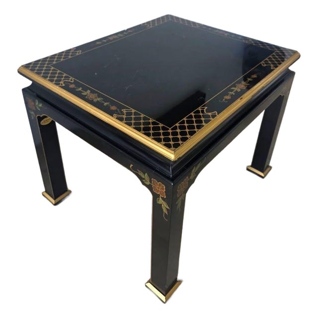 Vintage Jasper Cabinet Co. Black & Gold Chinoiserie Accent Side Table For Sale