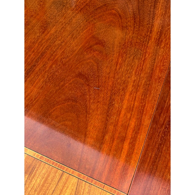 Late 20th Century Councill Craftsmen Georgian Banded Mahogany Double Pedestal Dining Table With 3 Leaves For Sale - Image 18 of 18