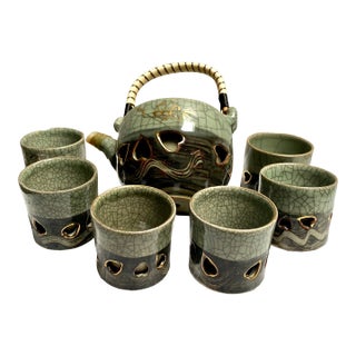 1940s Otagiri Soma Ware Somayaki Mid Century Japanese Tea Set- 7 Pieces For Sale