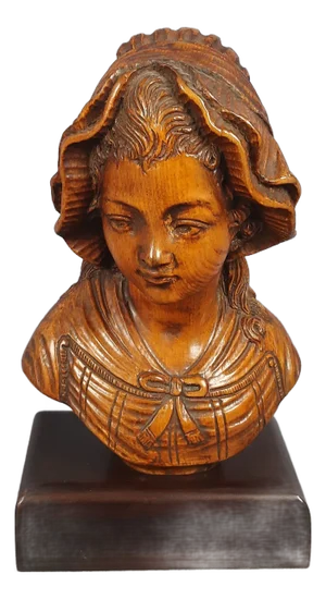 Vintage Italian Wood Sculpture Bust of Girl, 1960s