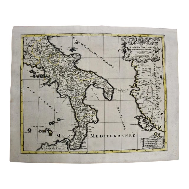 Naples and S. Italy: A Large 17th C. Hand-Colored Map by Sanson and Jaillot, 1692 For Sale
