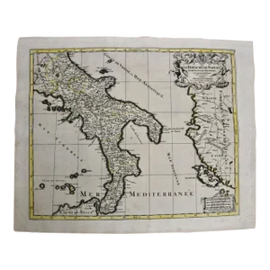 Naples and S. Italy: A Large 17th C. Hand-Colored Map by Sanson and Jaillot, 1692