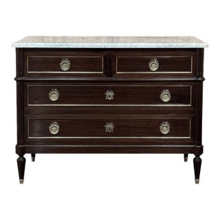 French Louis XVI Mahogany Carrara Marble Top Commode For Sale