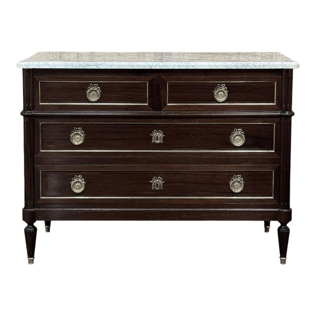 French Louis XVI Mahogany Carrara Marble Top Commode For Sale