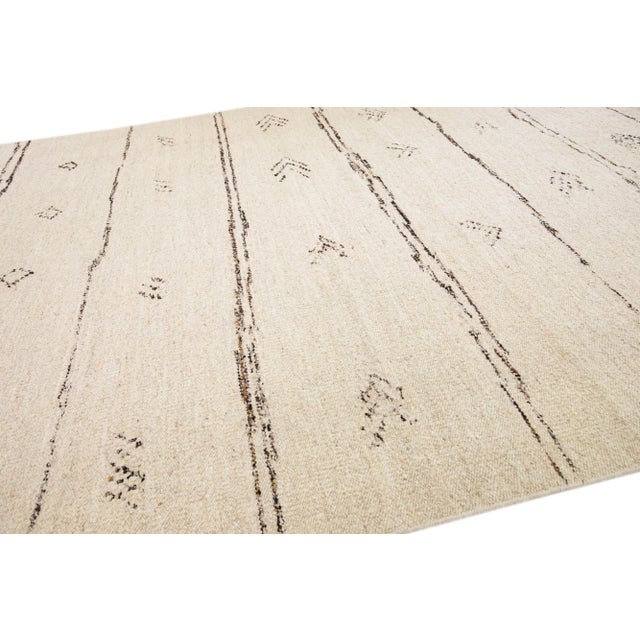Beige Modern Moroccan Style Handmade Boho Wool Rug For Sale In New York - Image 6 of 8