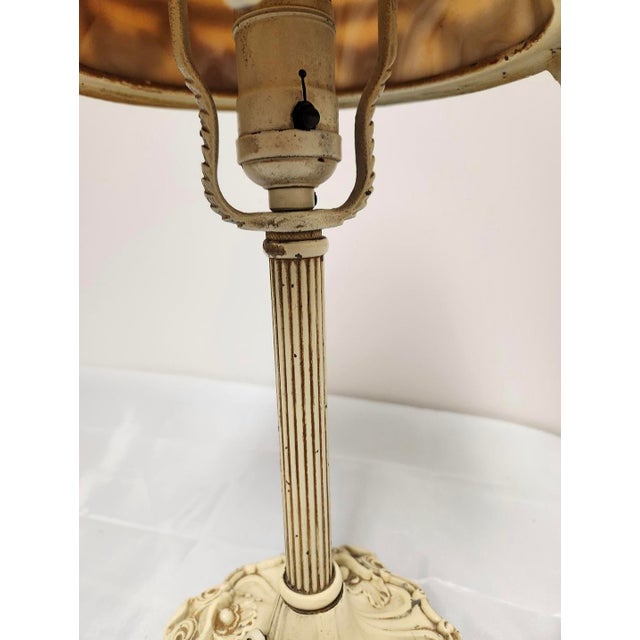 1920s Attributed to Miller Polychrome Slag Glass Boudoir Lamp For Sale - Image 6 of 10